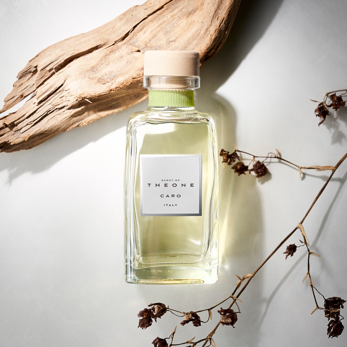 SCENT OF THE ONE — THEONE / CARO の香水ボトルと流木